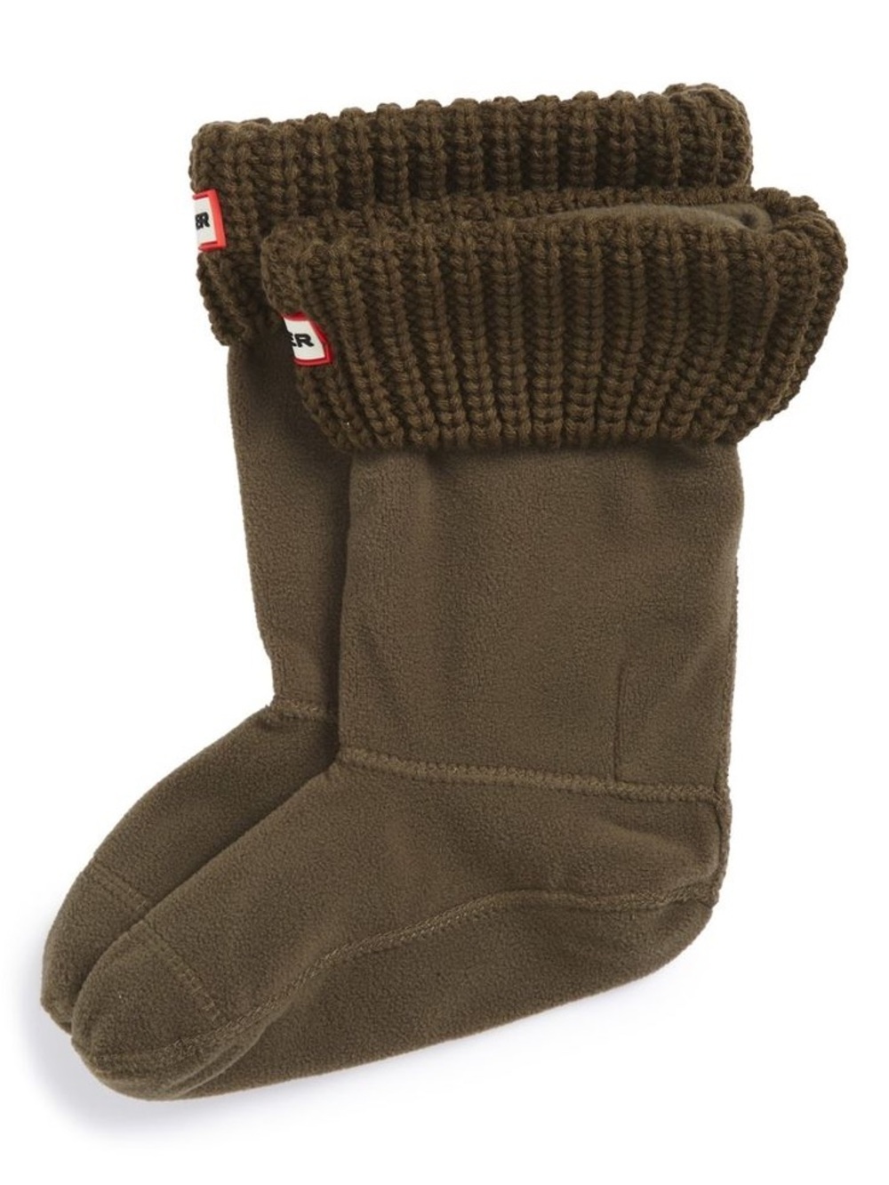 Hunter Cable Knit Cuff Fleece Tall Boot Socks Olive Green Kids Large US 1-3